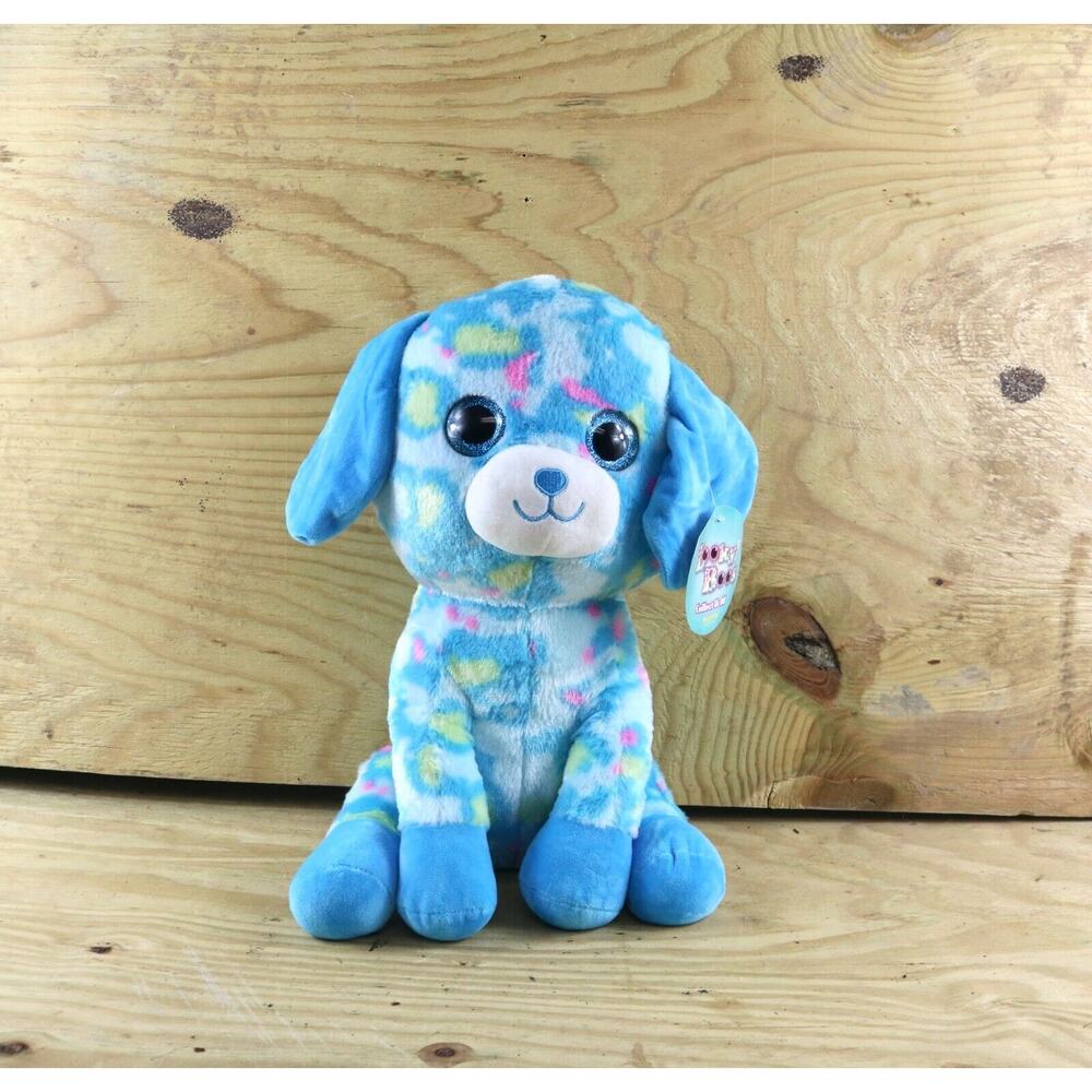 New Kellytoy Plush Dog Blue Multicolor Looky Boos Sparkle Eyes Stuffed Animal